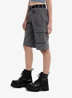 Grey Cargo Shorts With Grommet Belt