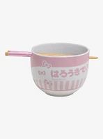 Hello Kitty Striped Ramen Bowl With Chopsticks