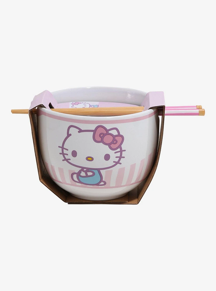 Hello Kitty Striped Ramen Bowl With Chopsticks