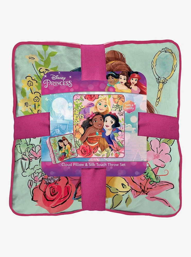 Disney Princess Floral Smiles Silk Touch Throw With Cloud Pillow