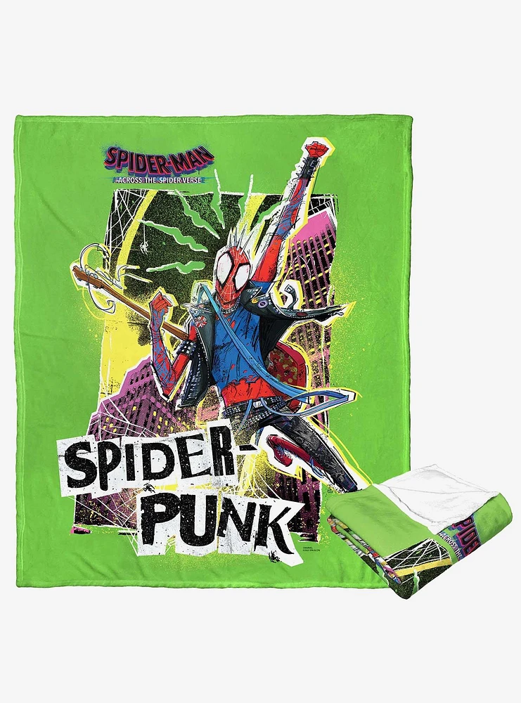 Marvel Spider-Man Across The Spiderverse Spider Punk Green Silk Touch Throw Blanket