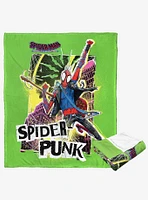 Marvel Spider-Man Across The Spiderverse Spider Punk Green Silk Touch Throw Blanket