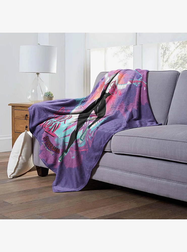 Marvel Spider-Man Across The Spiderverse Watercolor Leap Silk Touch Throw Blanket