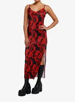 Red & Black Rose Ribbed Cami Maxi Dress