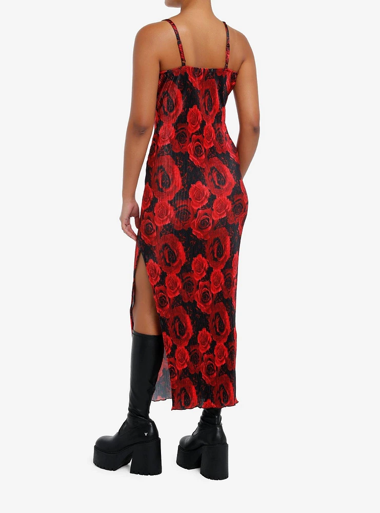 Red & Black Rose Ribbed Cami Maxi Dress