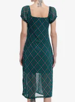 Green Plaid Empire Ruffle Midi Dress