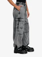 Grey Acid Wash Baggy Jogger Pants