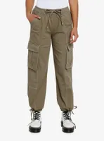 Olive Green Contrast Stitch Cargo Pants