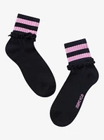 Kuromi Varsity Stripe Lettuce Ankle Socks