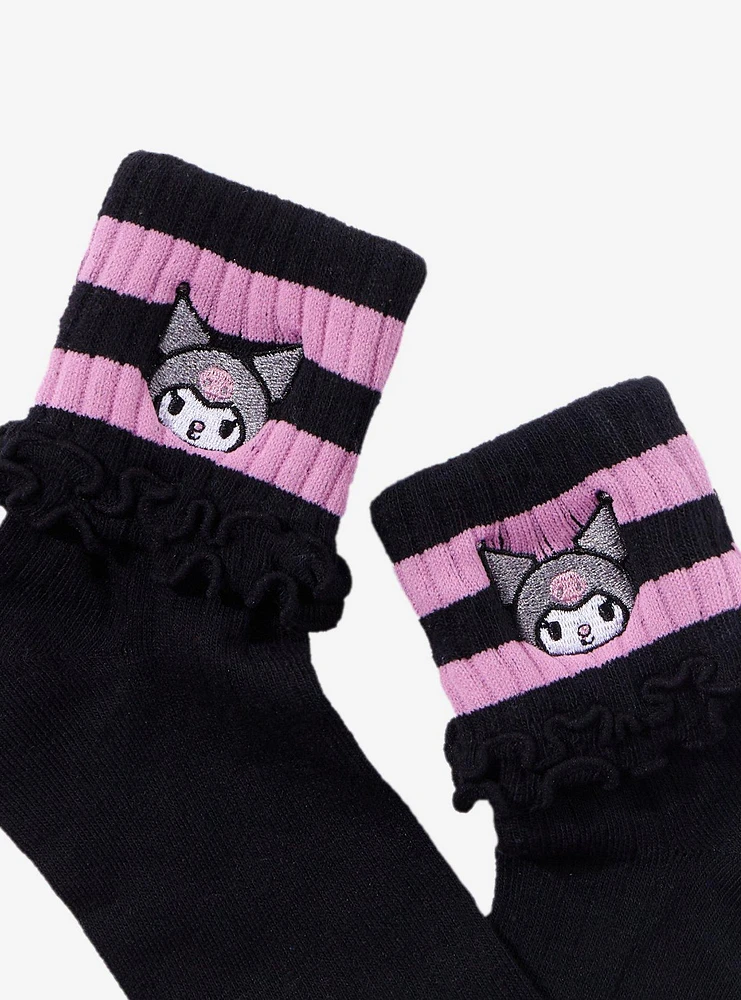 Kuromi Varsity Stripe Lettuce Ankle Socks