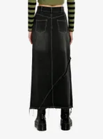Black Denim Frayed Detail Midaxi Skirt