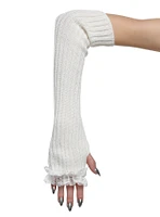 Ribbed Cream Lace Ribbon Arm Warmers