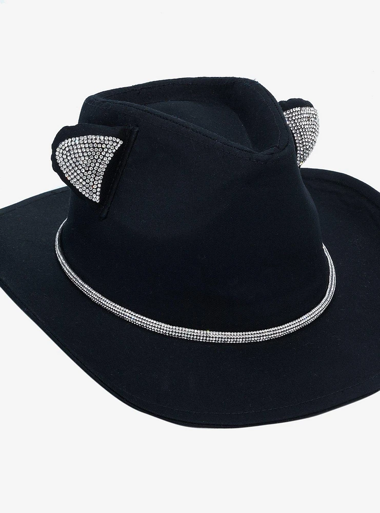 Black Sparkle Cat Ears Cowboy Hat