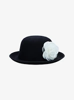 Black With White Rose Bowler Hat