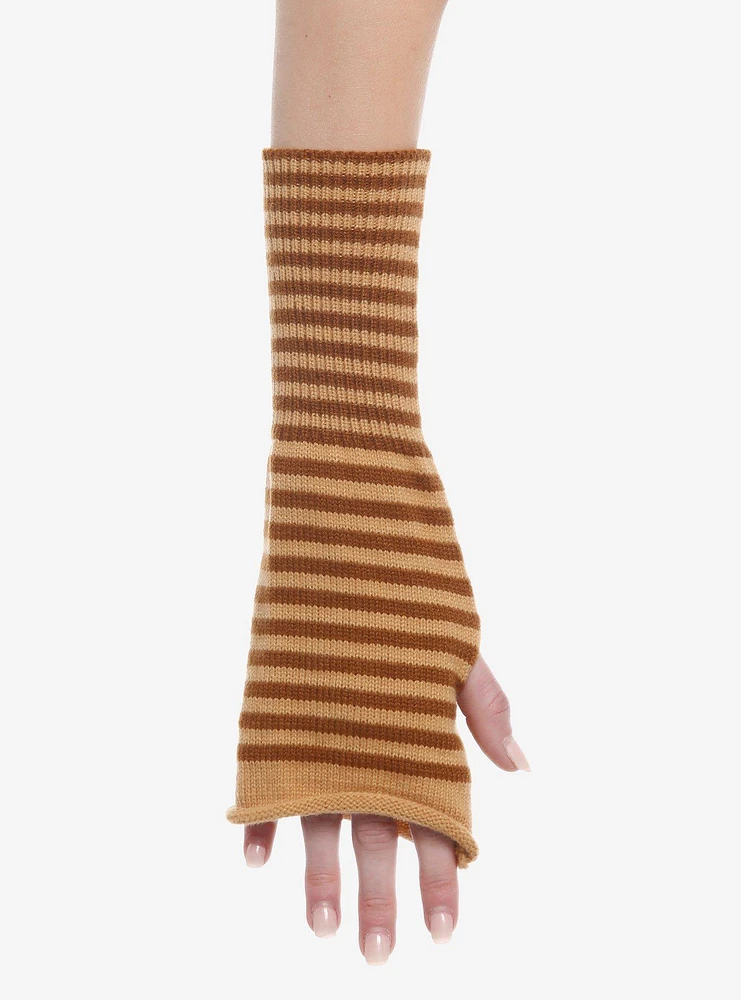 Brown Stripe Rolled Hem Arm Warmers