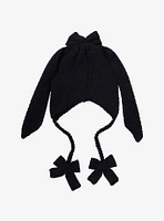 Black Bow Bunny Ear Tassel Beanie