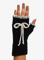 Black & Cream Crochet Bow Fingerless Gloves