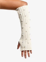 Cream Knit Pearl Beaded Arm Warmers