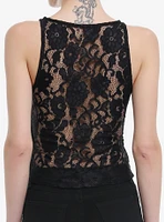 Cosmic Aura Black Slashed Lace Girls Muscle Tank Top