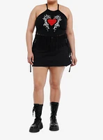 Social Collision Heart Fringe Girls Crop Halter Top Plus