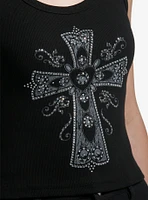 Social Collision Rhinestone Gothic Cross Girls Tank Top