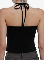 Black & White Heart Wing Filigree Girls Halter Tank Top