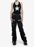 Social Collision White Studded Star Girls Halter Top