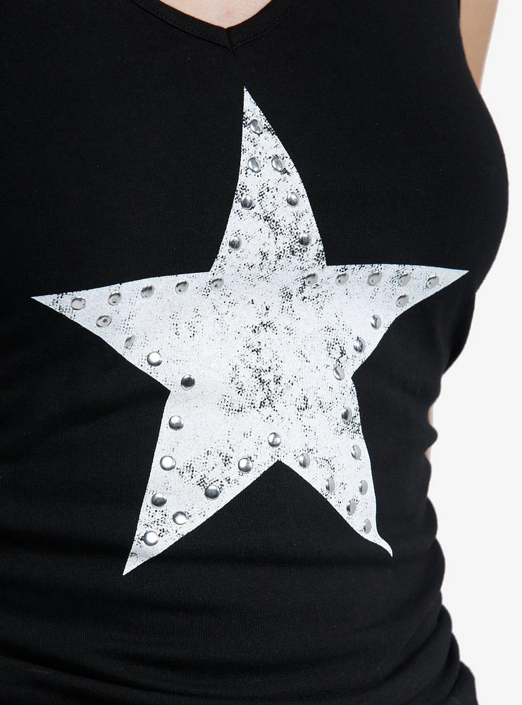 Social Collision White Studded Star Girls Halter Top