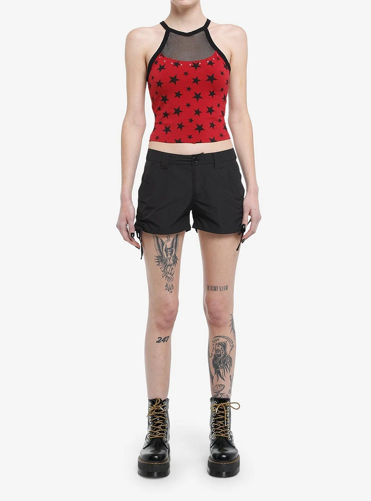 Social Collision Red & Black Star Fishnet Girls Tank Top