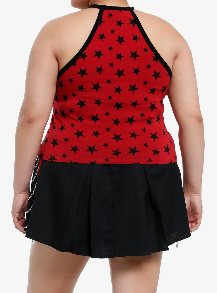 Social Collision Red & Black Star Fishnet Girls Tank Top Plus