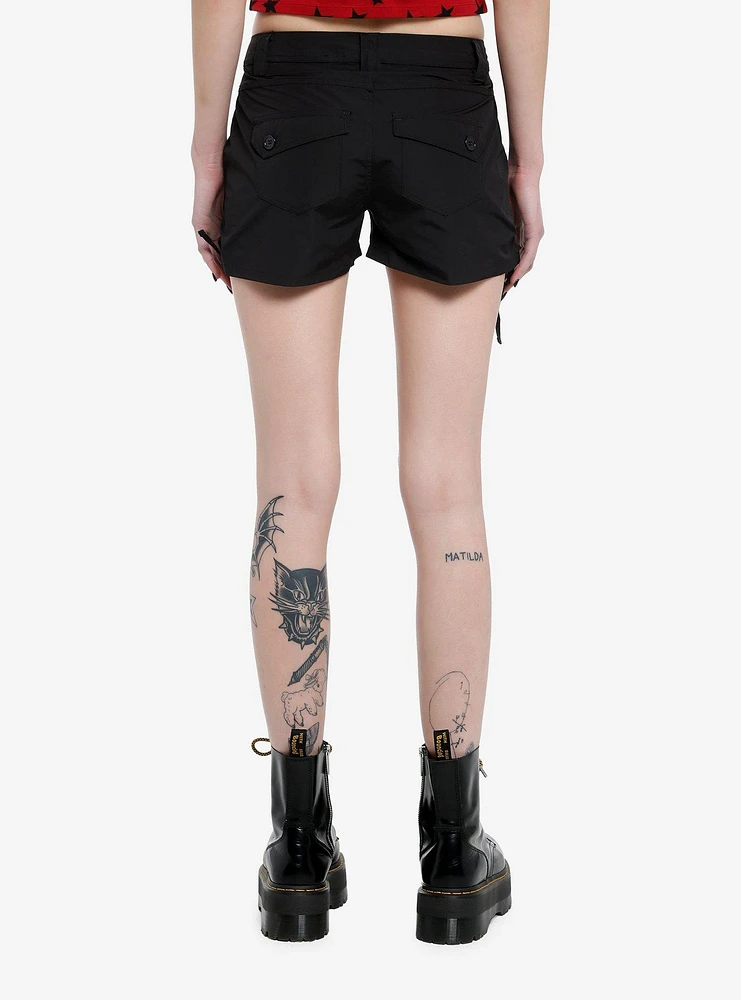 Black Side-Tie Low-Rise Girls Shorts