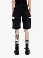 Black Contrast Zipper Pocket Girls Long Shorts