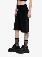 Black Double Cargo Pocket Girls Long Shorts