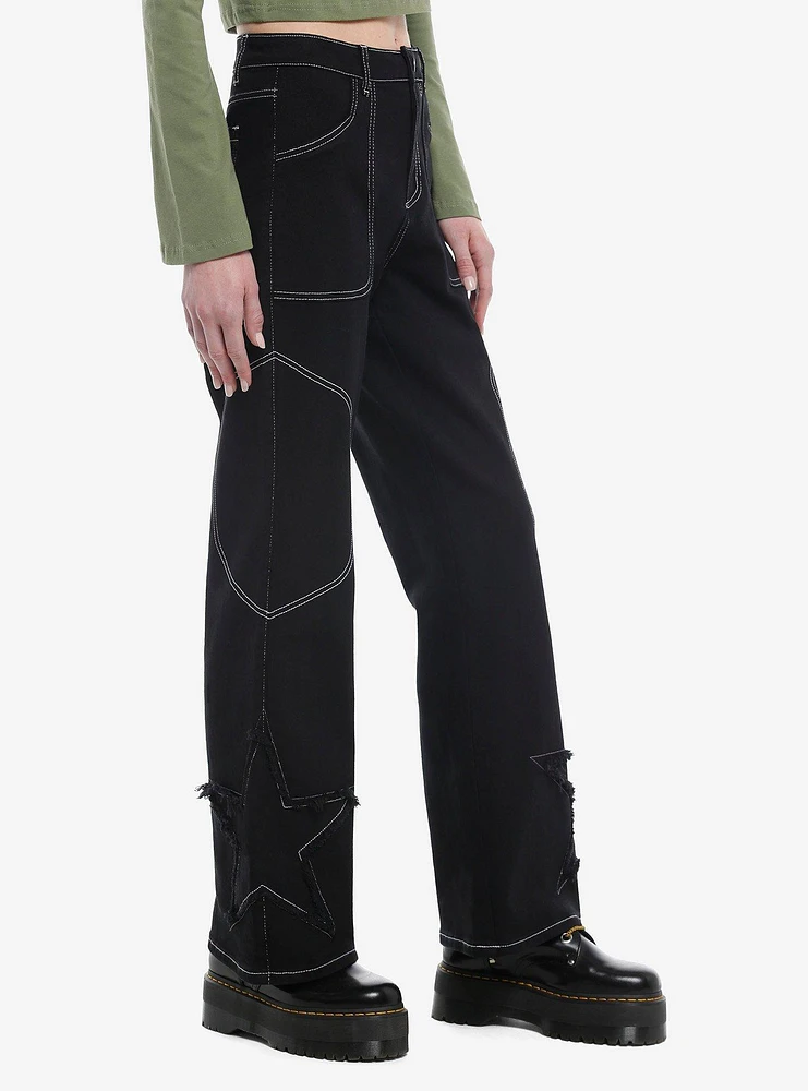 Black Star Contrast Stitch Wide Leg Pants