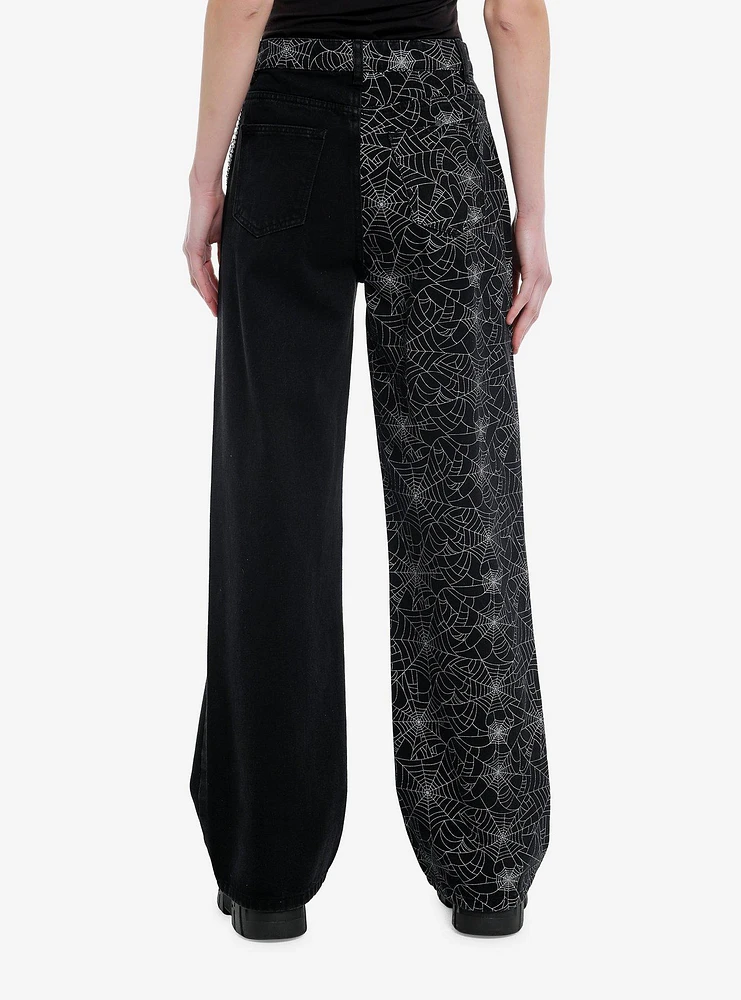 Black Destructed Spiderweb Split Wide Leg Pants