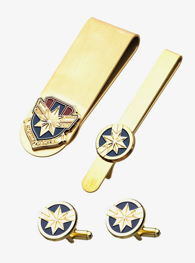 Marvel Captain Marvel Cufflinks Tie Bar and Money Clip Set