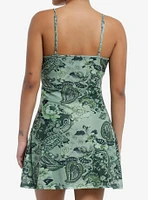 Thorn & Fable Green Paisley Slip Dress