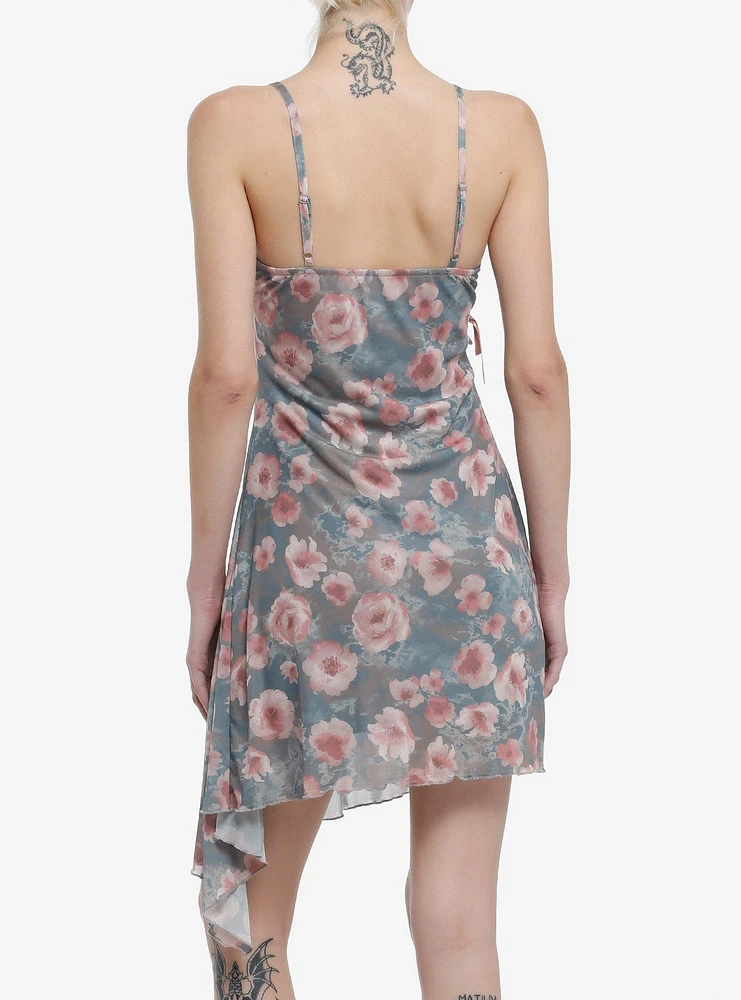 Thorn & Fable Pink Rose Asymmetrical Slip Dress