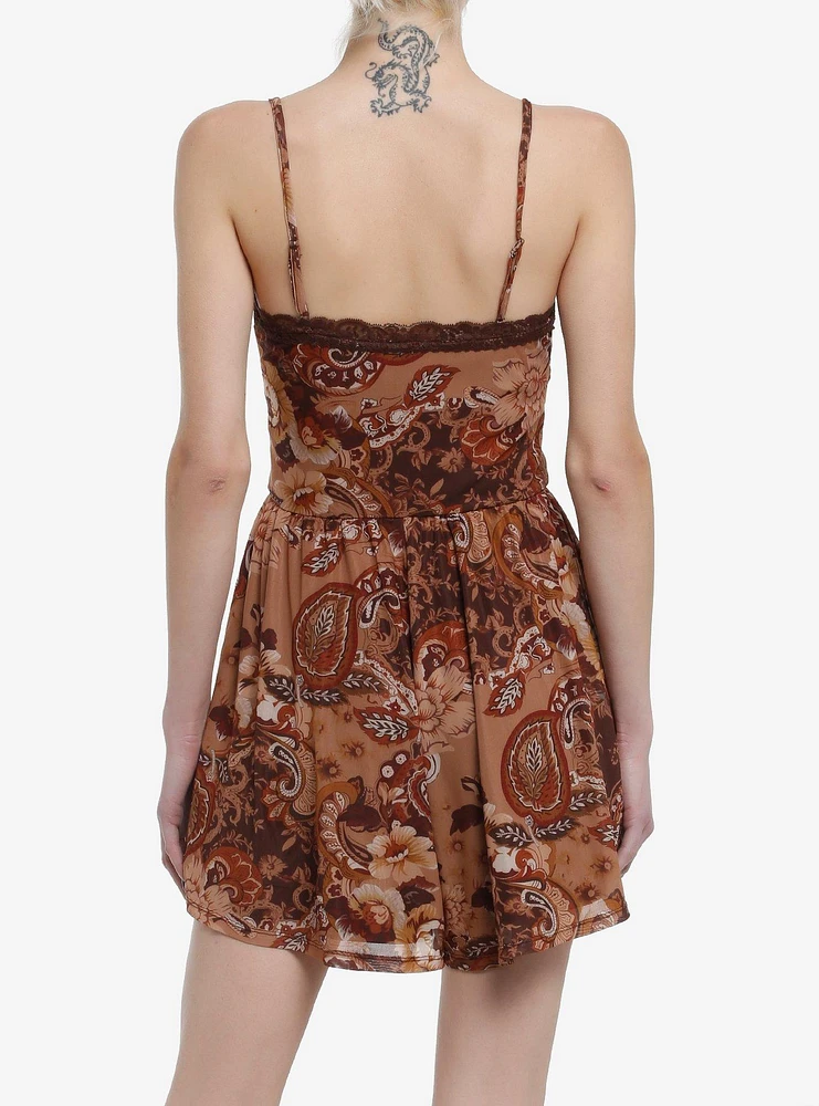 Brown & Gold Paisley Patchwork Slip Romper