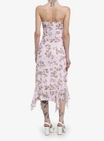 Pink Floral Hanky Hem Midi Dress