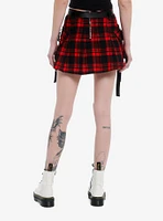 Red Plaid Buckle Pleated Skirt With Belt