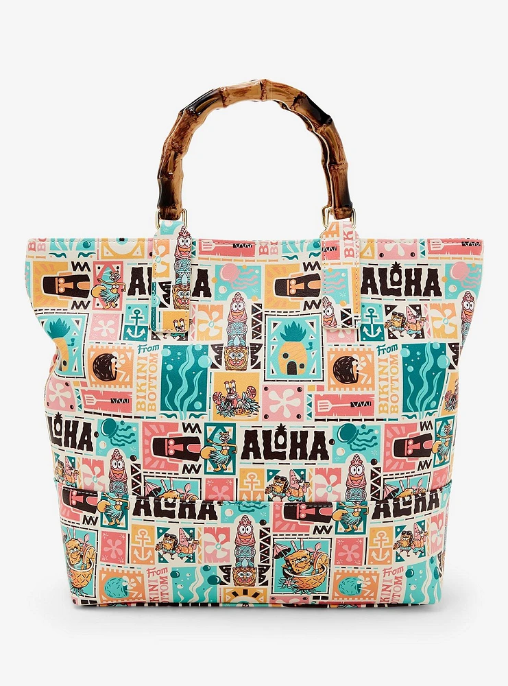 Loungefly SpongeBob SquarePants Characters Tropical Allover Print Tote Bag - BoxLunch Exclusive