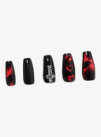 Blackheart Red Heart Cross Gem Faux Nail Set