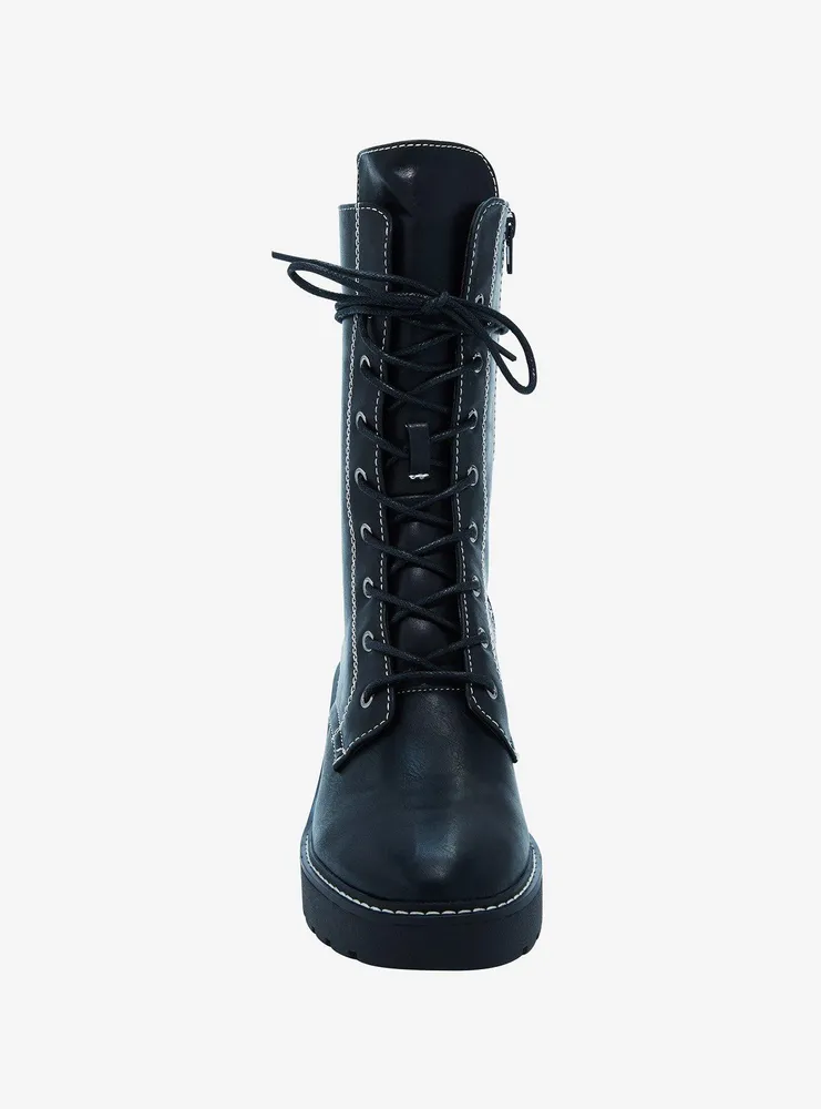 Chinese Laundry Black & White Contrast Stitch Combat Boots