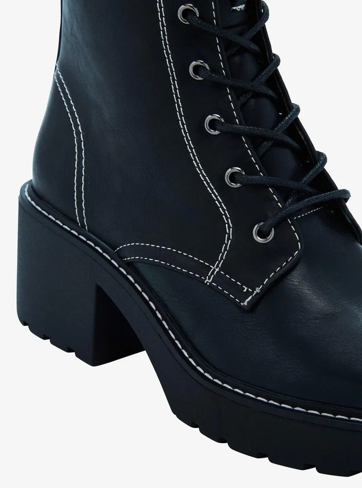 Chinese Laundry Black & White Contrast Stitch Combat Boots