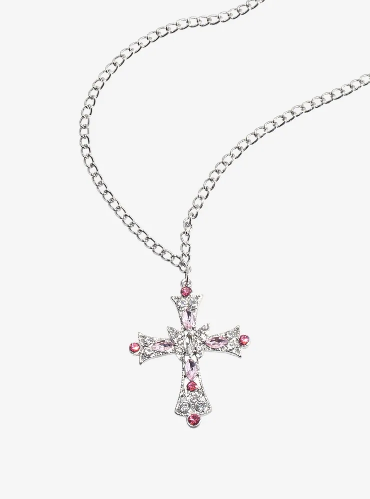 Sweet Society Pink Gem Cross Necklace