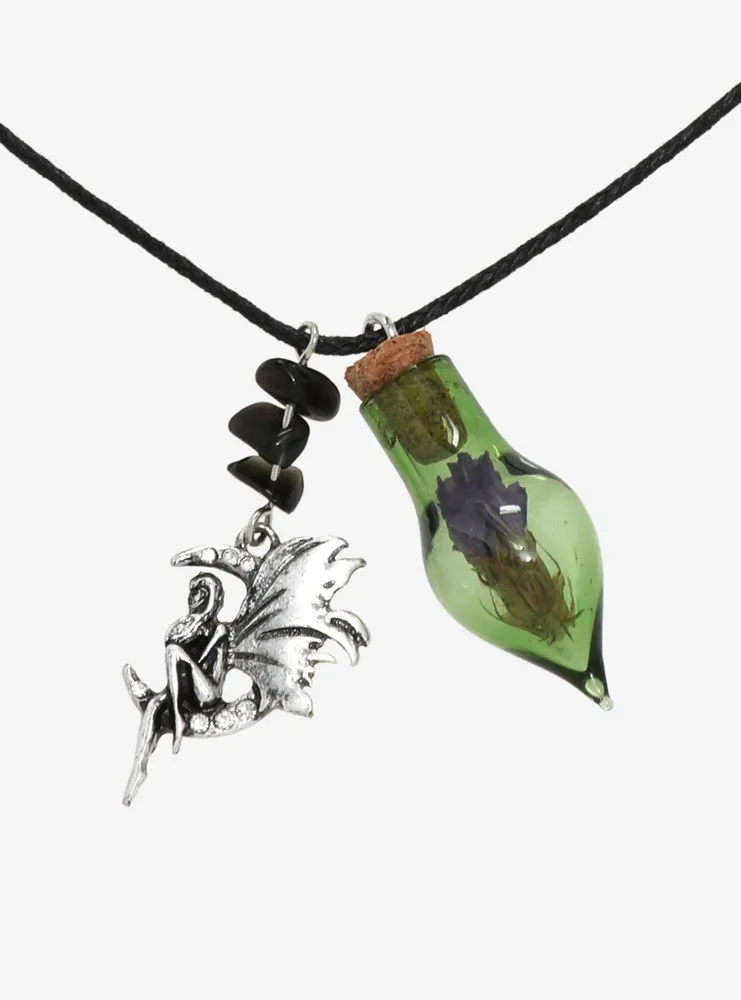 Thorn & Fable Fairy Moon Bottle Pendant Cord Necklace