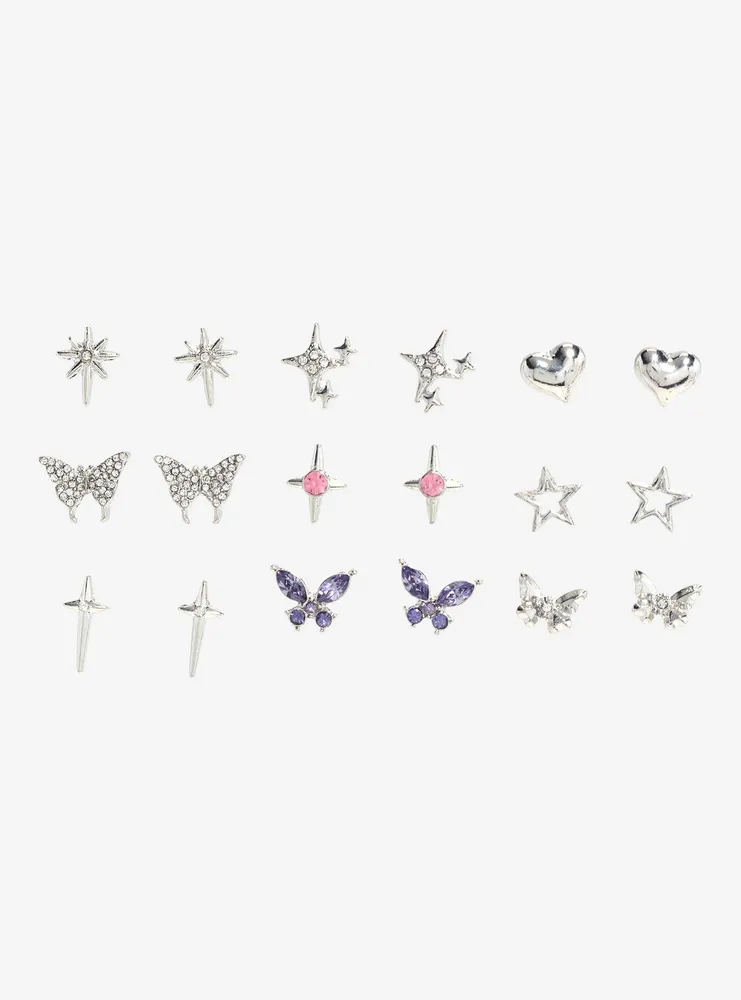 Sweet Society Heart Star Rhinestone Stud Earring Set