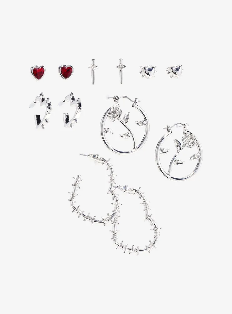 Social Collision® Barbed Wire Heart Rose Earring Set
