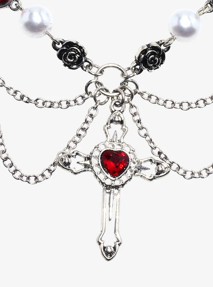 Social Collision® Red Heart Gothic Cross Chain Choker